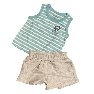 Carter's Blue Striped Kids Tank Top and Gray Shorts Set EUC